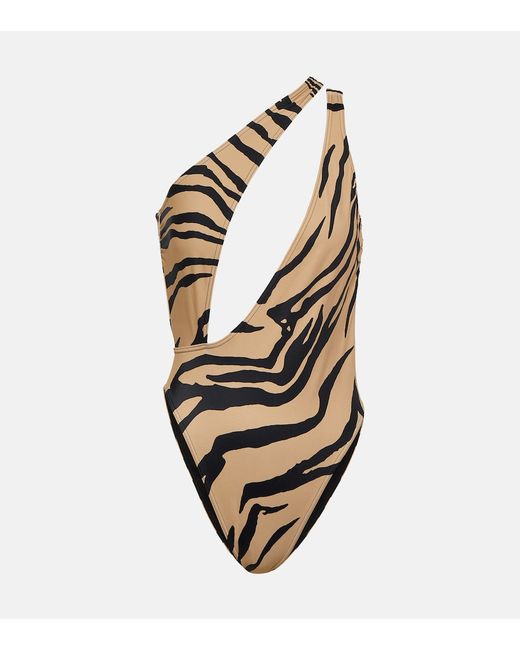 Stella McCartney Asymmetric zebra-print swimsuit
