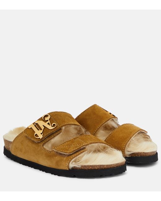 Palm Angels Shearling-lined suede slides