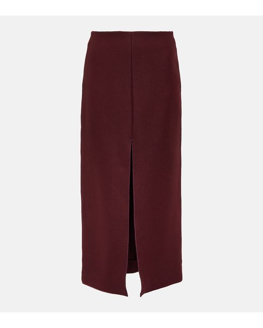 Patou Front-slit wool-blend midi skirt