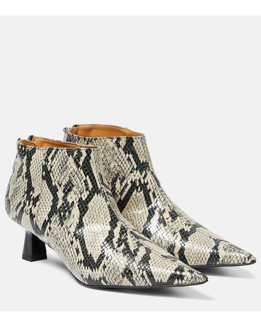 Ganni Snake-effect faux leather ankle boots
