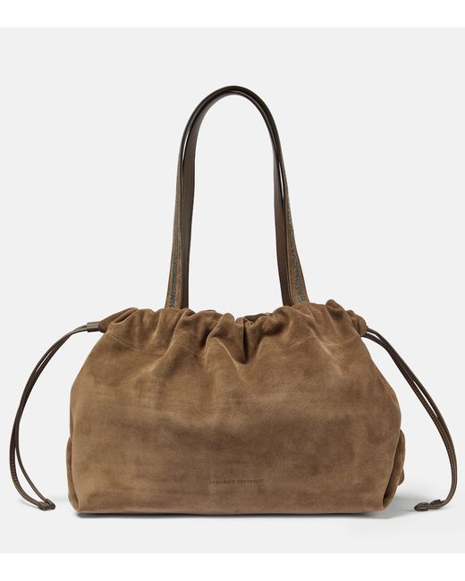 Brunello Cucinelli Embellished suede shopper bag