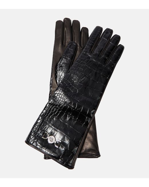 Versace Croc-effect leather gloves