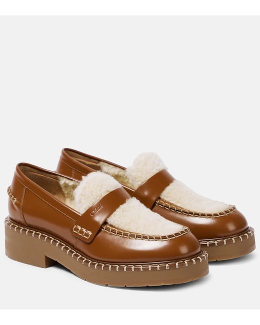 Chloé Noua shearling-trimmed leather loafers