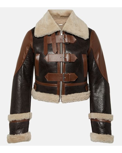 Blumarine Shearling-trimmed leather jacket