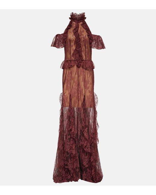 Costarellos Morgana ruffled lace maxi gown