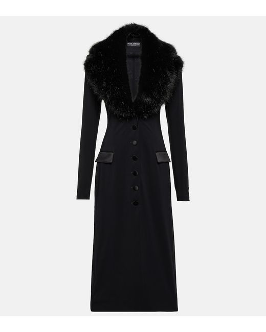Dolce & Gabbana Faux-fur trimmed silk georgette coat