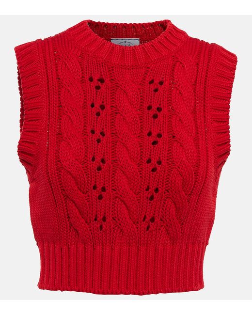 Prada Cropped cable-knit cotton vest