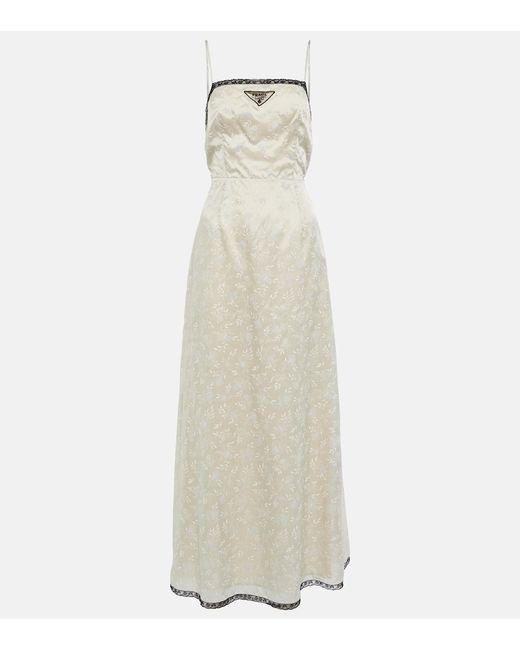 Prada Lace-trimmed floral maxi dress
