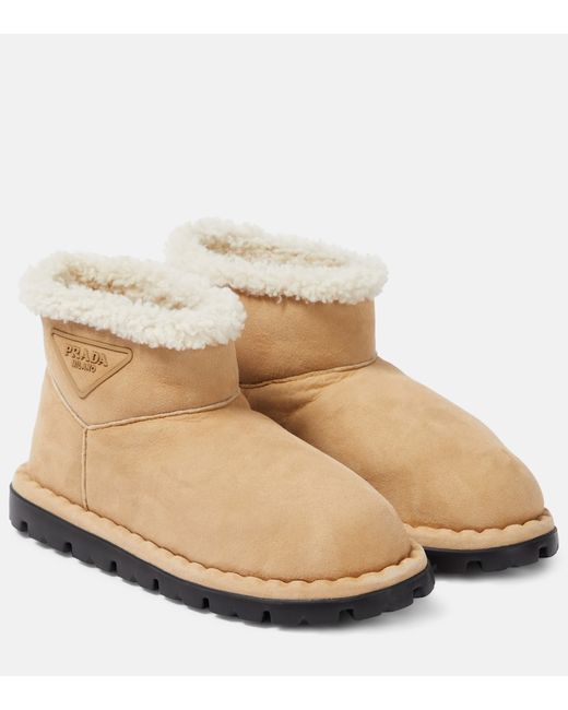 Prada Logo shearling-lined ankle boots