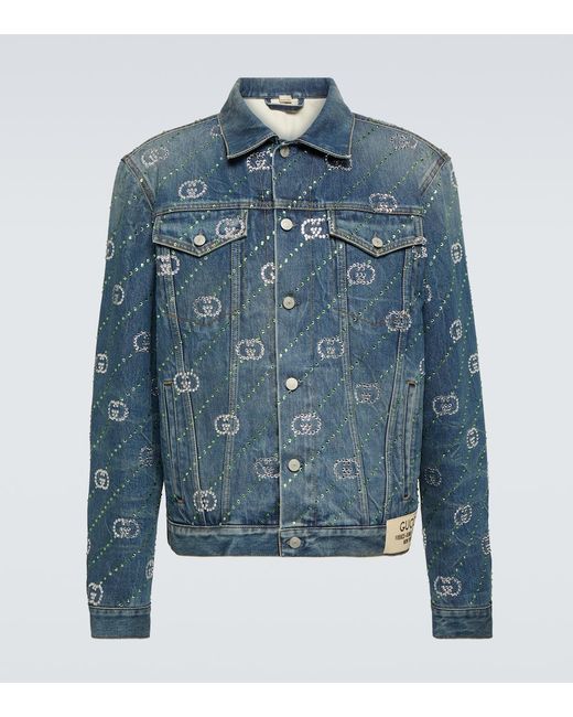 Gucci Interlocking G crystal-embellished denim jacket