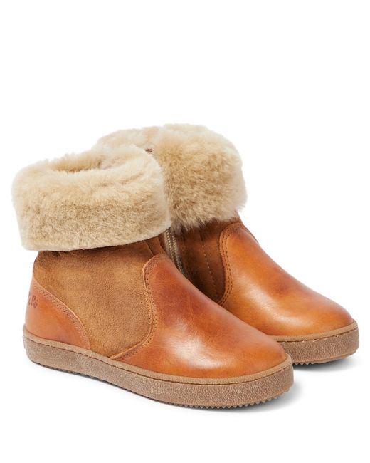 Pèpè Shearling-trimmed leather and suede ankle boots
