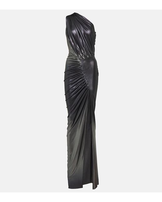 Rick Owens One-shoulder ruched metallic gown