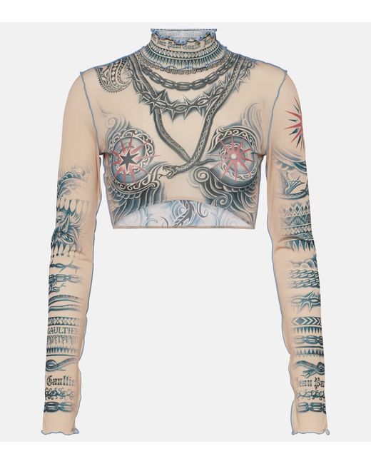 Jean Paul Gaultier Tattoo Collection printed crop top