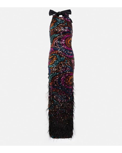 Rebecca Vallance Kiki feather-trimmed sequined gown