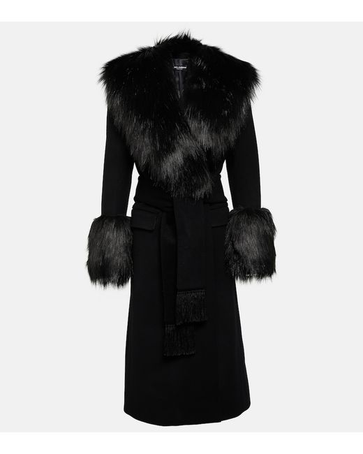 Dolce & Gabbana Faux fur-trimmed wool and cashmere coat