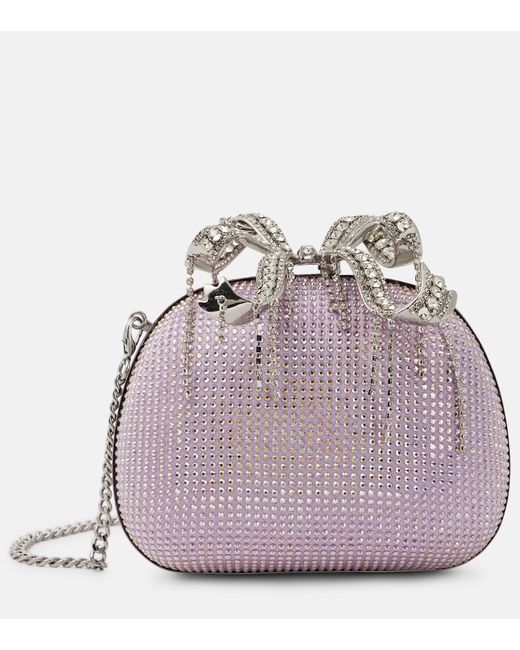 Self-Portrait The Bow embellished satin clutch