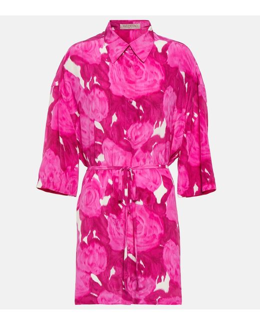 Valentino Belted floral silk shirt dress