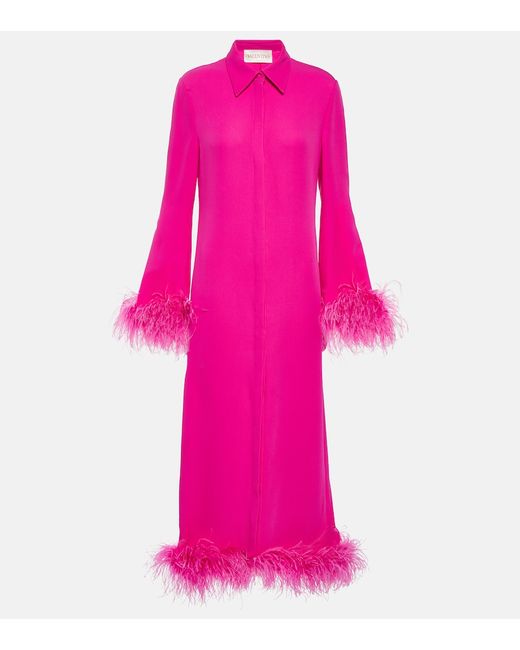 Valentino Feather-trimmed silk cady shirt dress