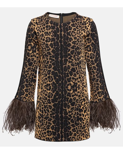 Valentino Feather-trimmed leopard-print sweater