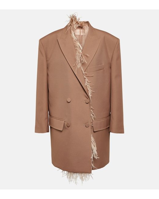 Valentino Feather-trimmed double-breasted blazer