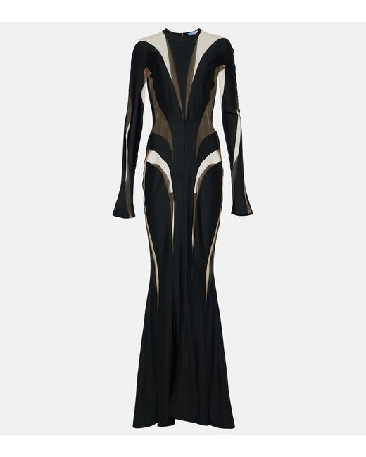 Mugler Paneled tulle and jersey gown