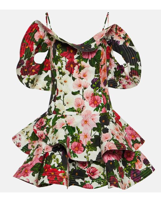 Oscar de la Renta Ruffled floral cotton-blend minidress