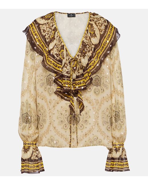 Etro Ruffled paisley silk-blend blouse