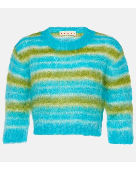 Marni Striped cropped mohair-blend sweater