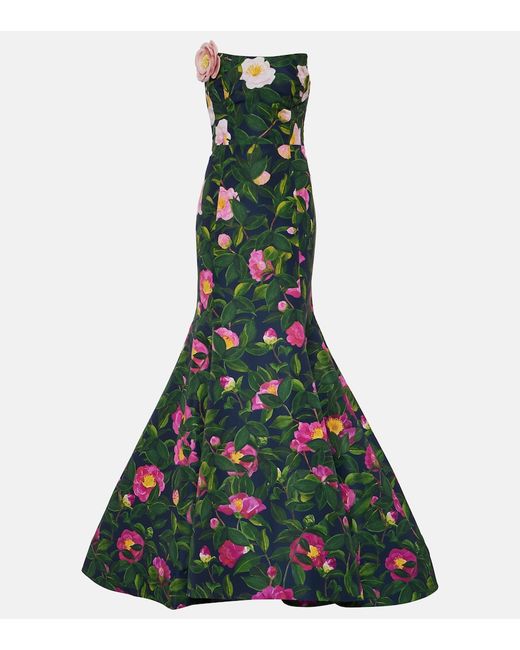 Oscar de la Renta Strapless floral faille gown