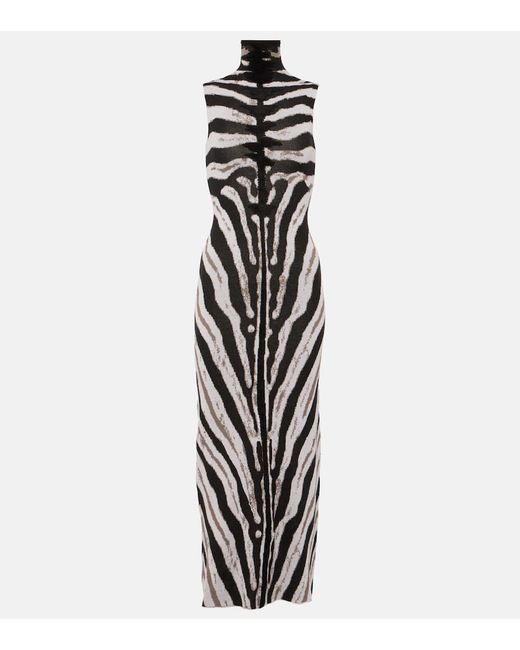 Attico Zebra-print high-neck midi dress