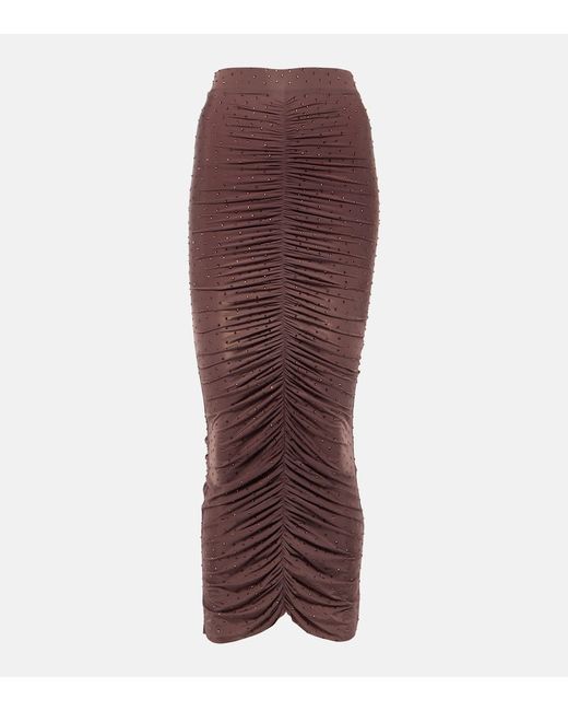 Alex Perry Crystal-embellished ruched jersey midi skirt