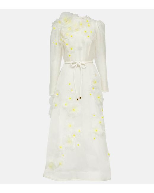 Zimmermann Daisy floral-appliqué linen and silk midi dress