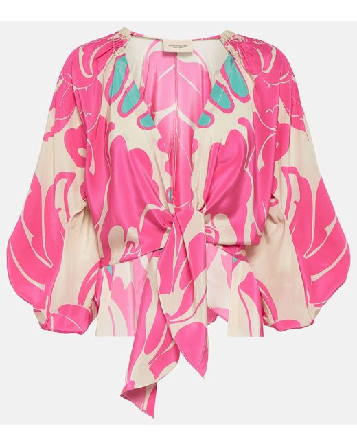 Adriana Degreas Printed puff-sleeve silk blouse
