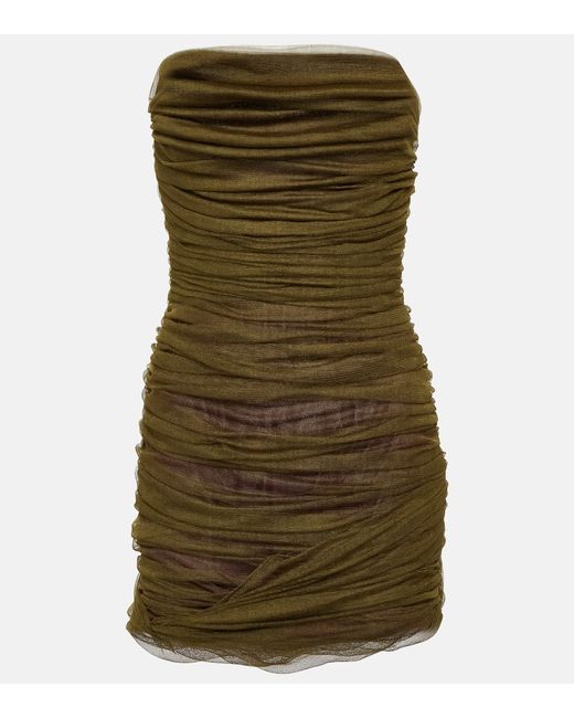 Saint Laurent Strapless ruched silk-blend minidress