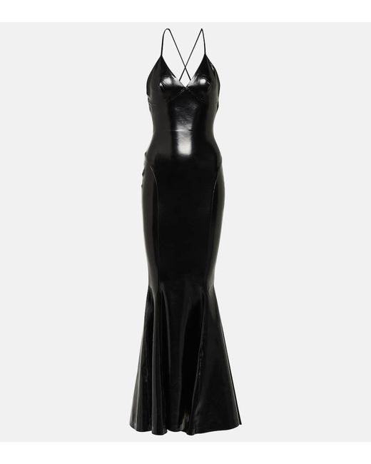 Norma Kamali Open-back faux patent leather maxi dress