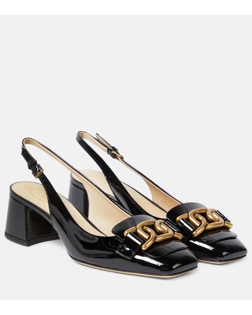 Tod's Logo patent leather slingback pumps
