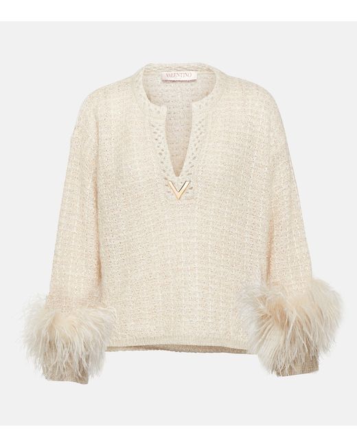 Valentino Lurex and mohair feather-trimmed sweater