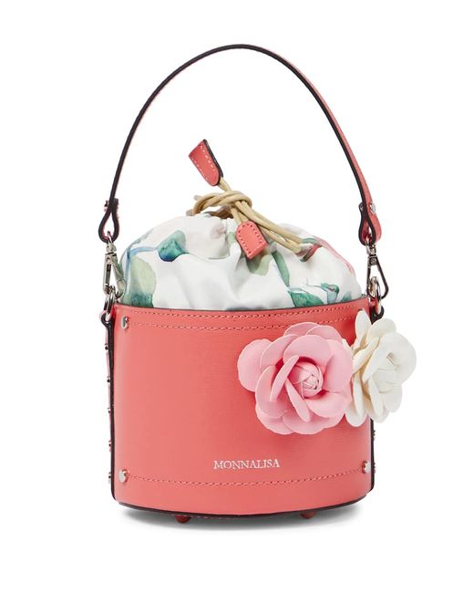Monnalisa Embellished leather bucket bag