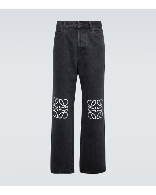 Loewe Anagram leather-trimmed straight jeans