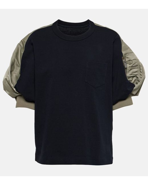 Sacai Cotton-blend twill and jersey top