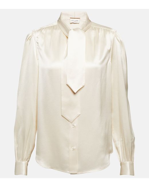 Saint Laurent Tie-neck silk satin blouse