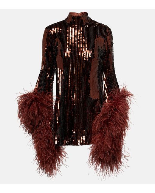 Taller Marmo Del Rio feather-trimmed sequined minidress