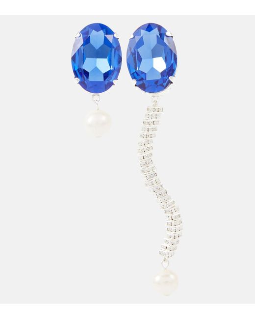 Magda Butrym Asymmetric crystal and pearl drop earrings