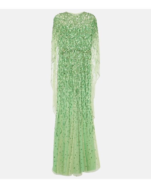 Jenny Packham Delphine embellished caped tulle gown