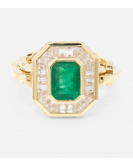 Shay Halo Mini 18kt gold ring with emerald and diamonds