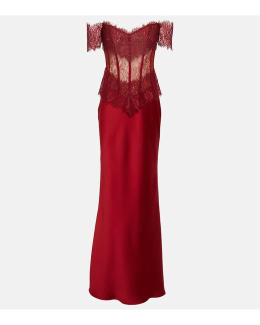 Rasario Corset off-shoulder lace and satin gown