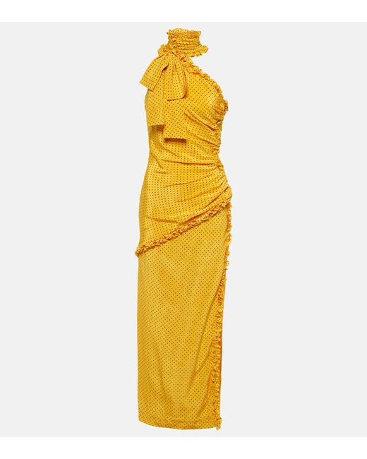 Alessandra Rich Polka-dot one-shoulder silk maxi dress