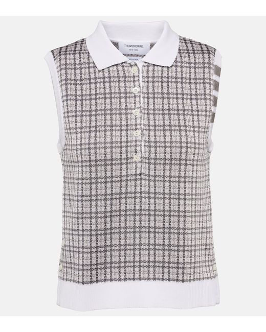 Thom Browne 4-Bar checked silk and cotton top