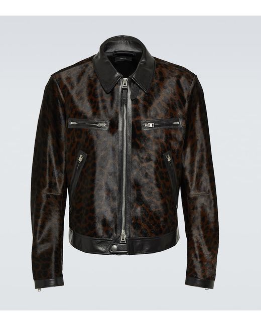 Tom Ford Printed leather-trimmed calf hair jacket