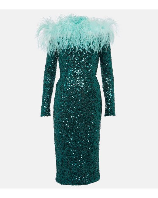 Dolce & Gabbana Feather-trimmed sequined midi dress